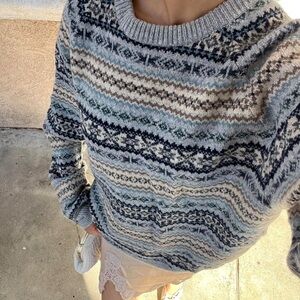 J. Crew Women's Patterned Sweater - Gray, Blue, and Cream